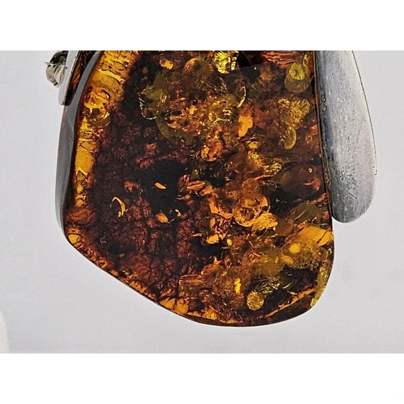 Vintage Beautiful Large Amber Brooch/Pendant Set In Sterling Silver 13.8 Grams - Picture 3 of 9